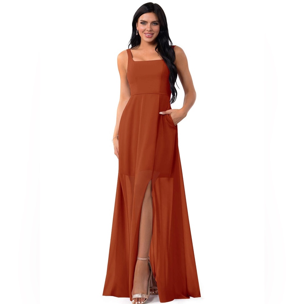 A-Line Chiffon Floor-Length Dress with Pockets Paprika - Azazie